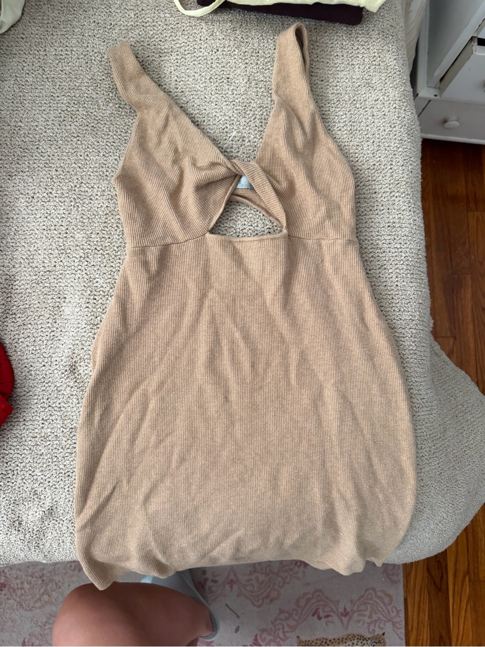 Free People Beige Knit Mini Dress with Front Cutout